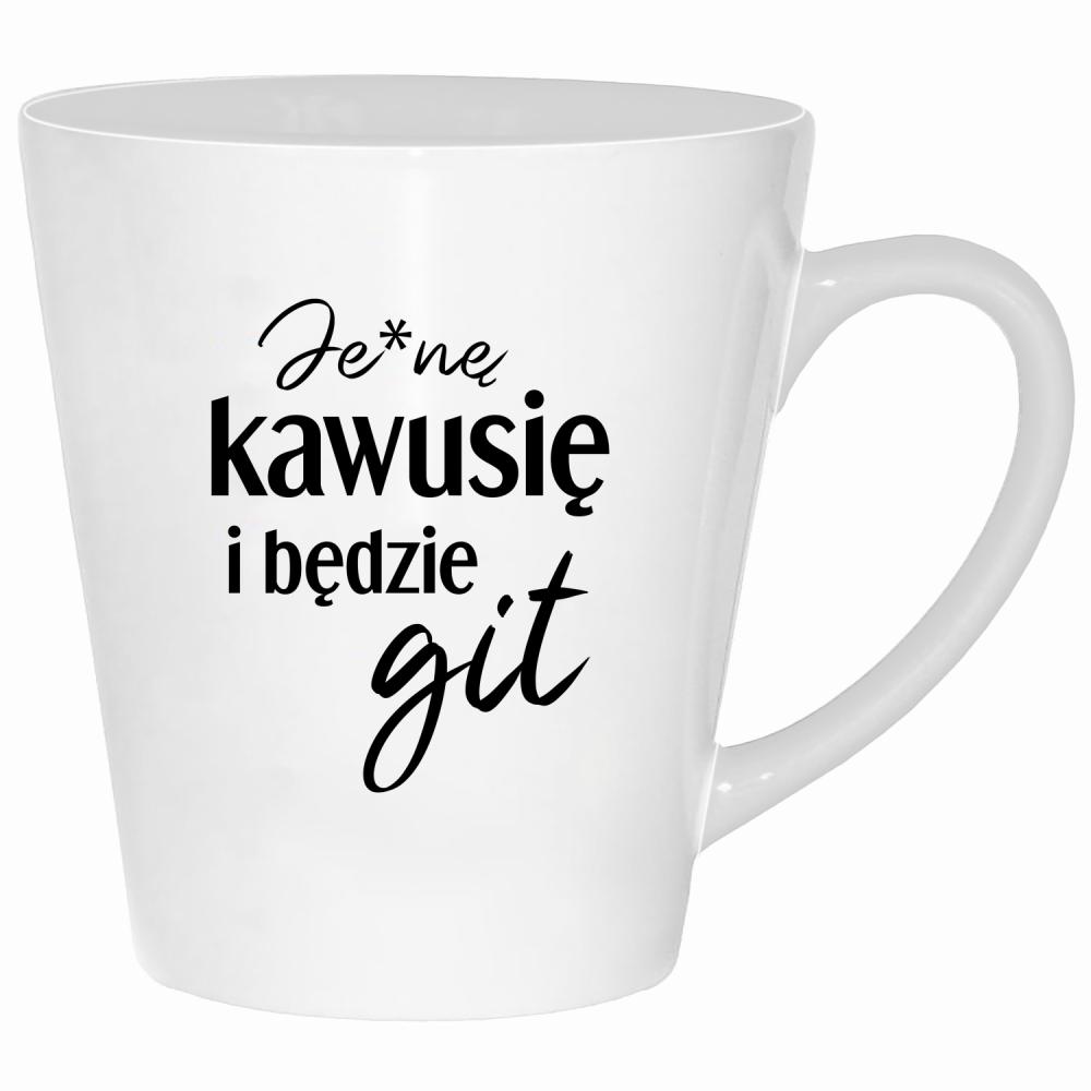 Je*ne kawusię i będzie git kubek latte kolor biały