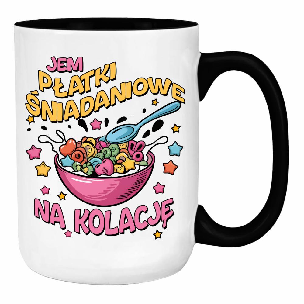 Jem płatki śniadaniowe na kolację duży kubek ucho kolor kolor biały
