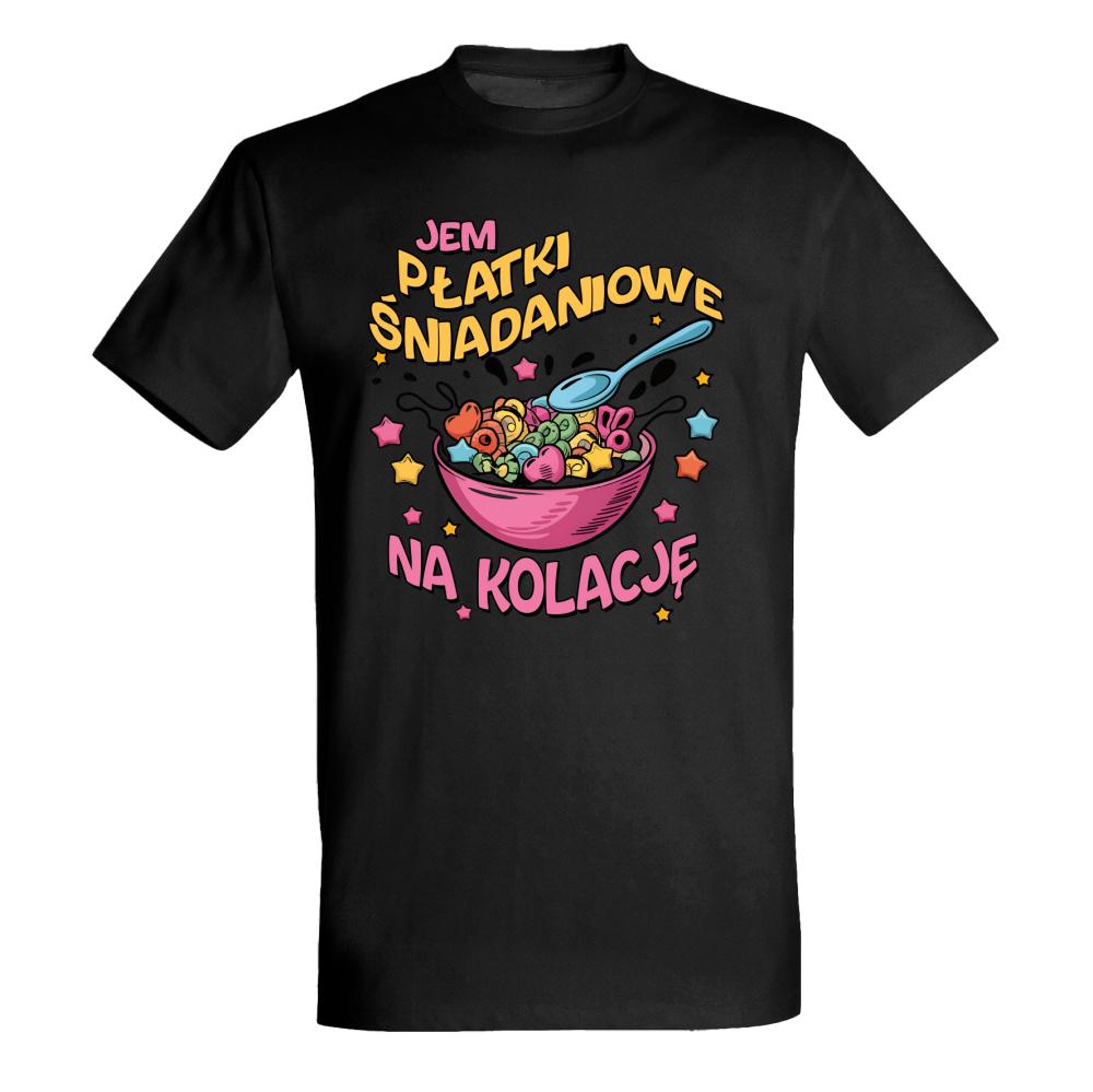 Jem płatki śniadaniowe na kolację koszulka męska kolor żółty