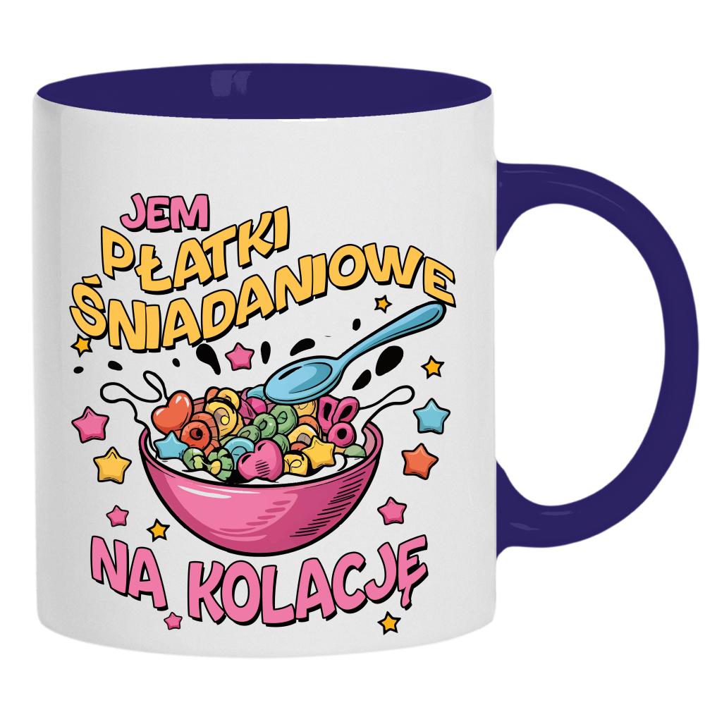 Jem płatki śniadaniowe na kolację kubek ucho kolor kolor navy