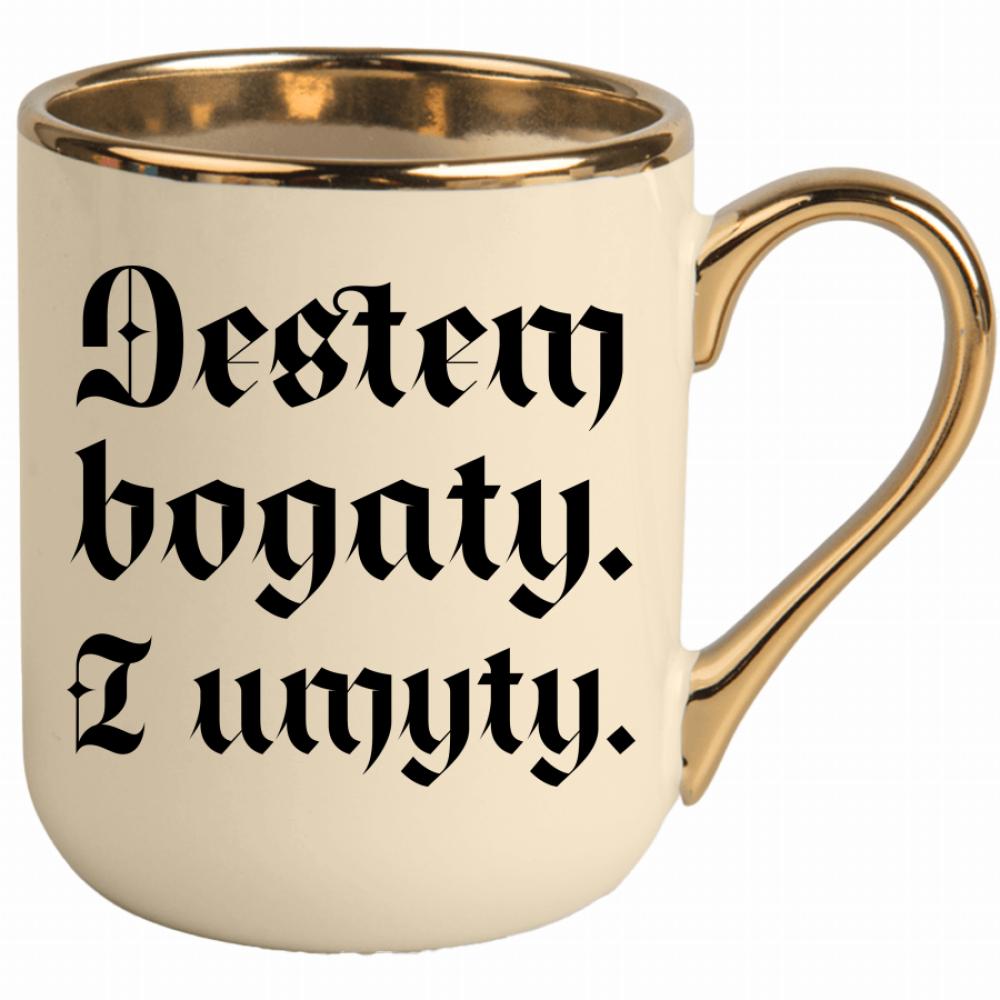 Jestem bogaty i umyty kubek elegant kremowy kolor czarny