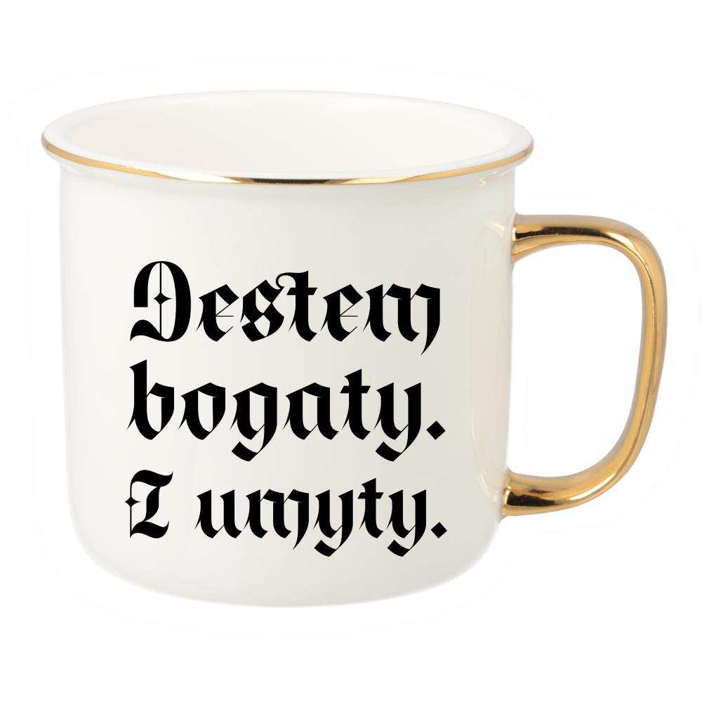 Jestem bogaty i umyty kubek porcelanowy retro kolor czarny