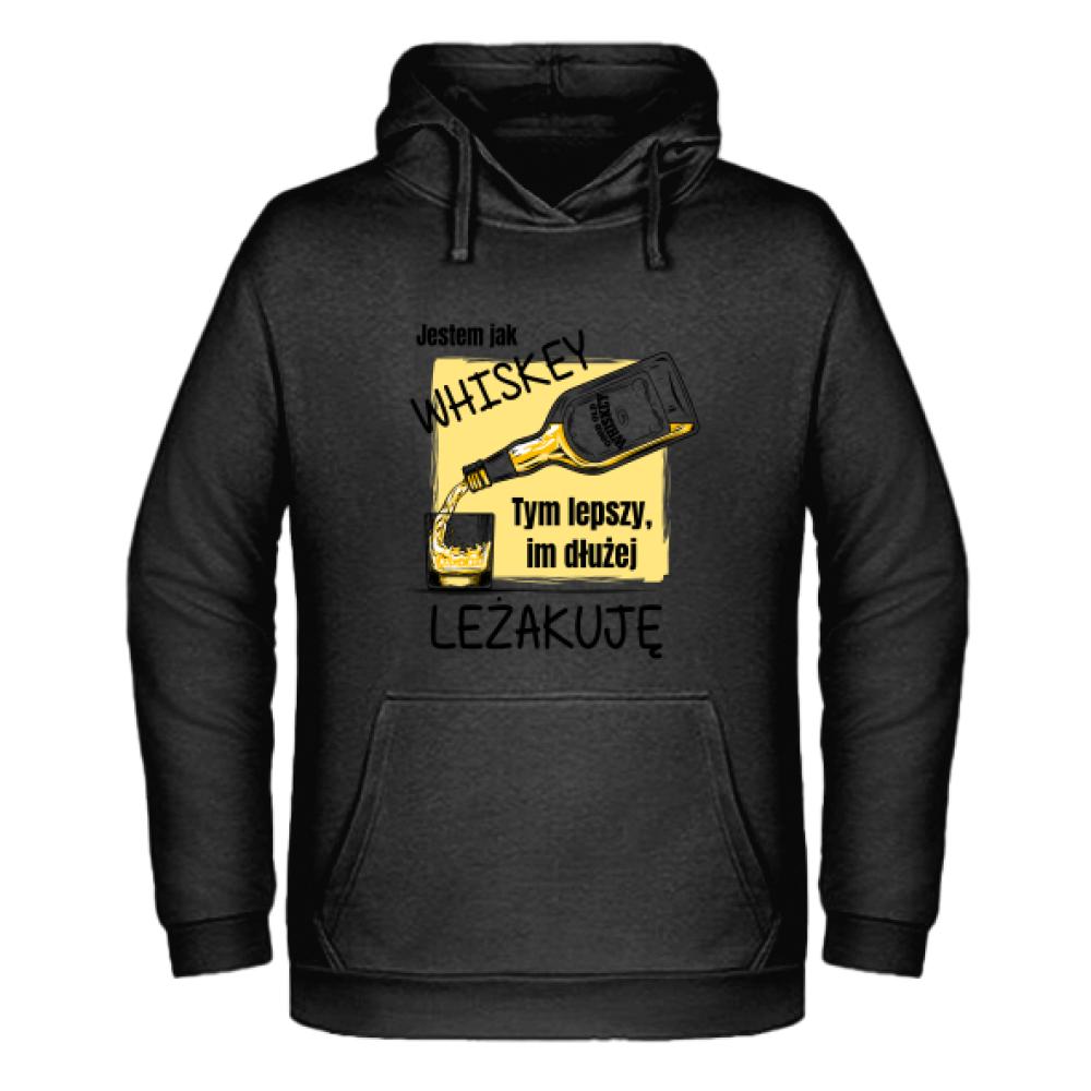 Jestem jak whiskey lepszy im dłużej leżakuję bluza męska z kapturem kolor biały