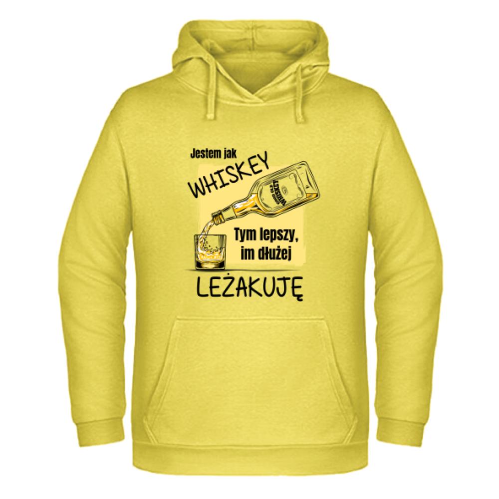 Jestem jak whiskey lepszy im dłużej leżakuję bluza męska z kapturem kolor żółty