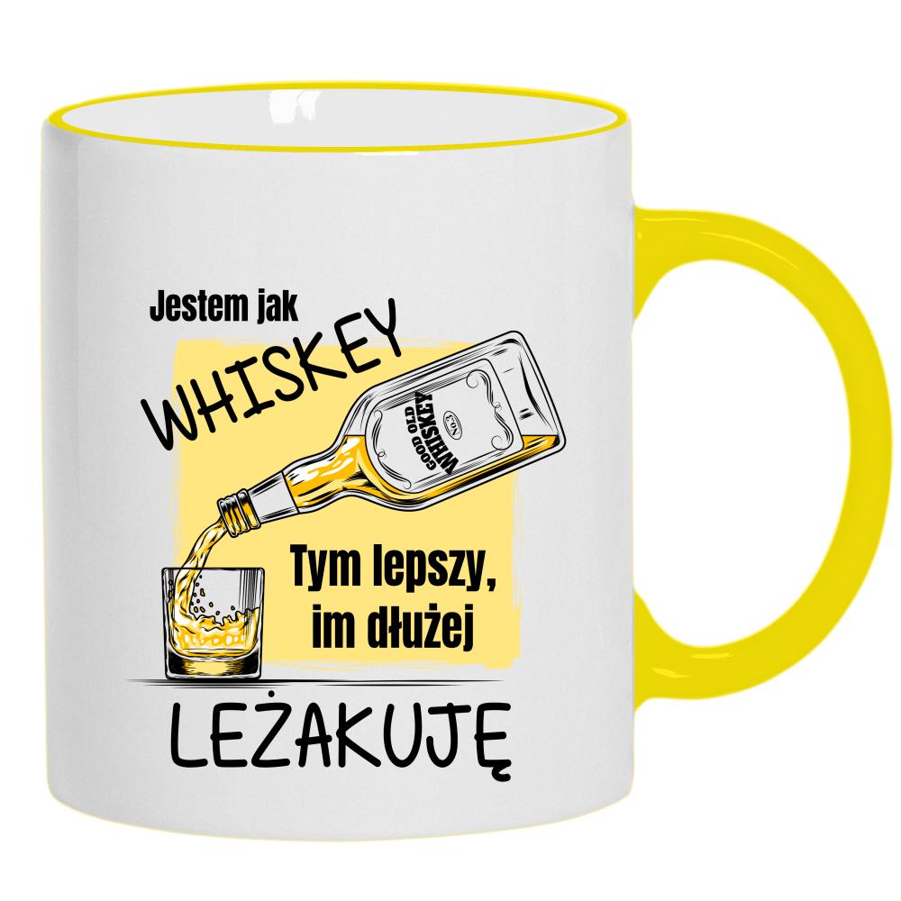 Jestem jak whiskey lepszy im dłużej leżakuję kubek żółty uchwyt i rant kolor limonka