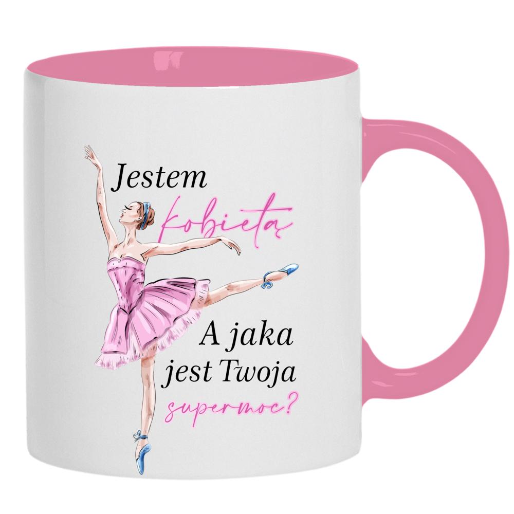 Jestem Kobietą Supermoc kubek ucho kolor kolor różowy