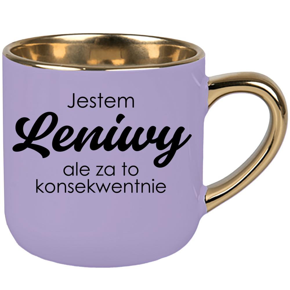 Jestem leniwy, ale za to konsekwentnie. kubek elegant duży kolor pastelowy fiolet
