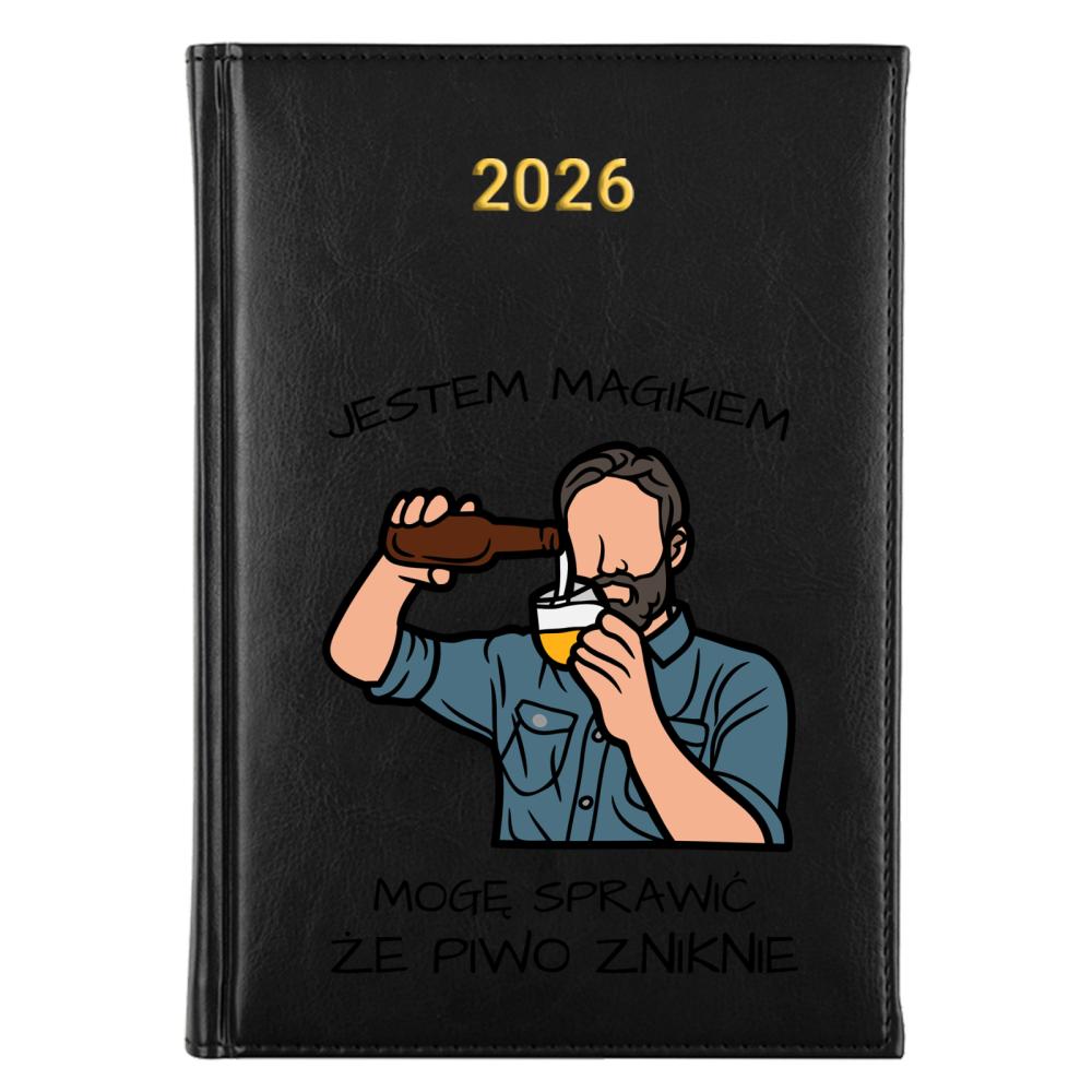 Jestem magikiem mogę sprawić, że piwo zniknie kalendarz książkowy a5 2026 kolor żółty kalendarz