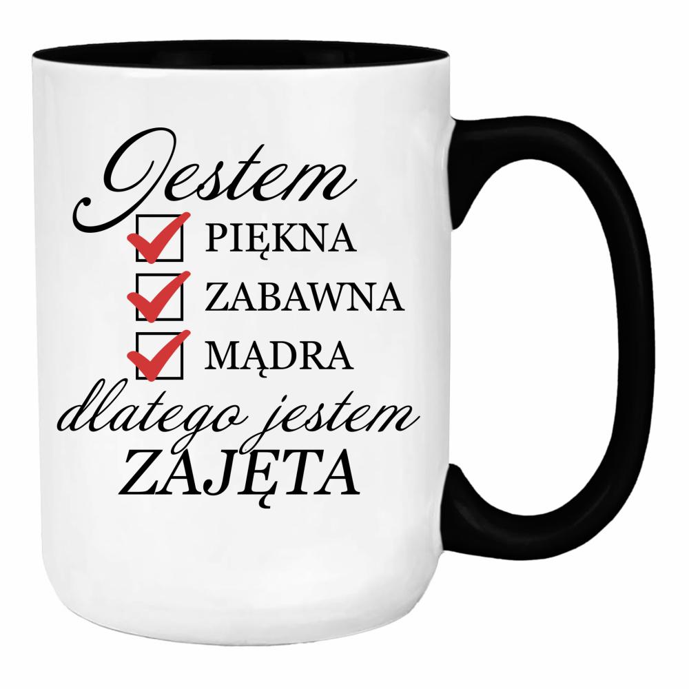 Jestem piękna zabawna dlatego jestem zajęta duży kubek ucho kolor kolor miętowo zielony