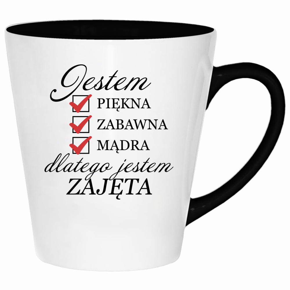 Jestem piękna zabawna dlatego jestem zajęta kubek latte kolor miętowo zielony