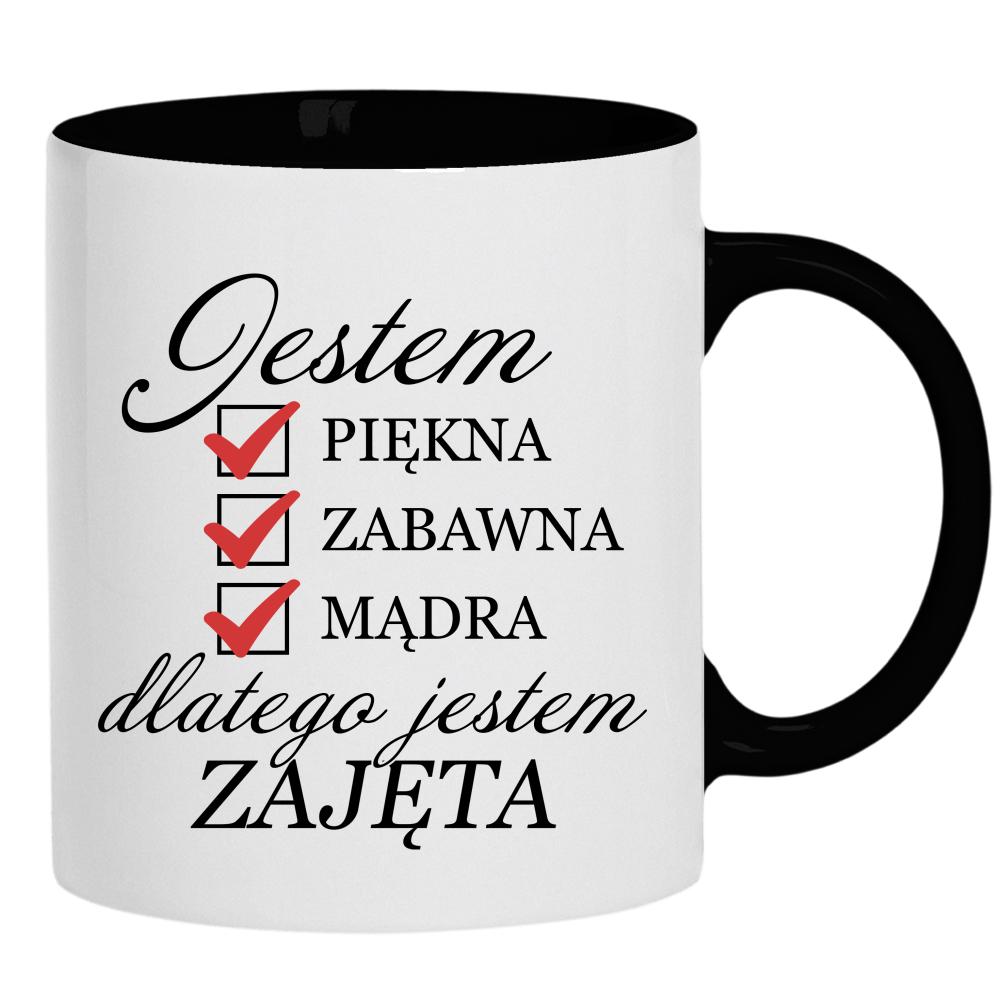 Jestem piękna zabawna dlatego jestem zajęta kubek ucho kolor kolor czarnyy