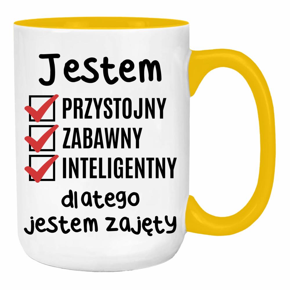 Jestem przystojny zabawny dlatego jestem zajęty duży kubek ucho kolor kolor żółty