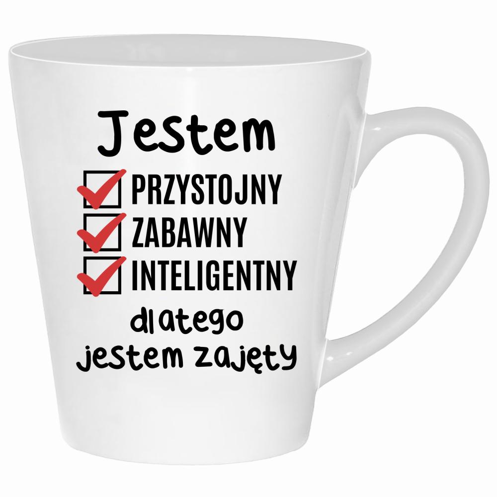 Jestem przystojny zabawny dlatego jestem zajęty kubek latte kolor biały