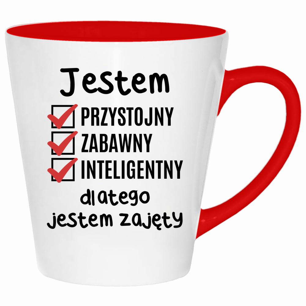 Jestem przystojny zabawny dlatego jestem zajęty kubek latte kolor czerwony latte