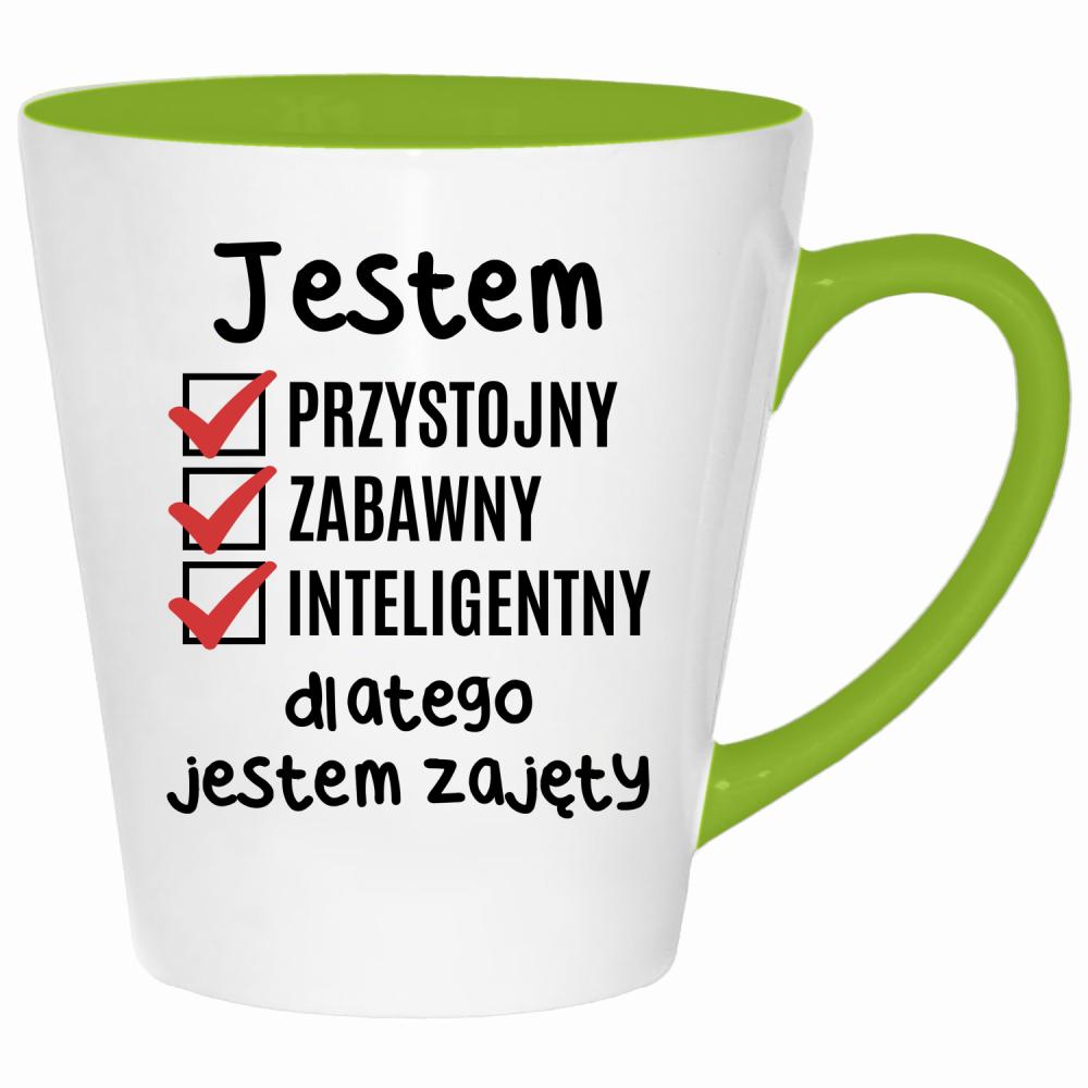 Jestem przystojny zabawny dlatego jestem zajęty kubek latte kolor limonka
