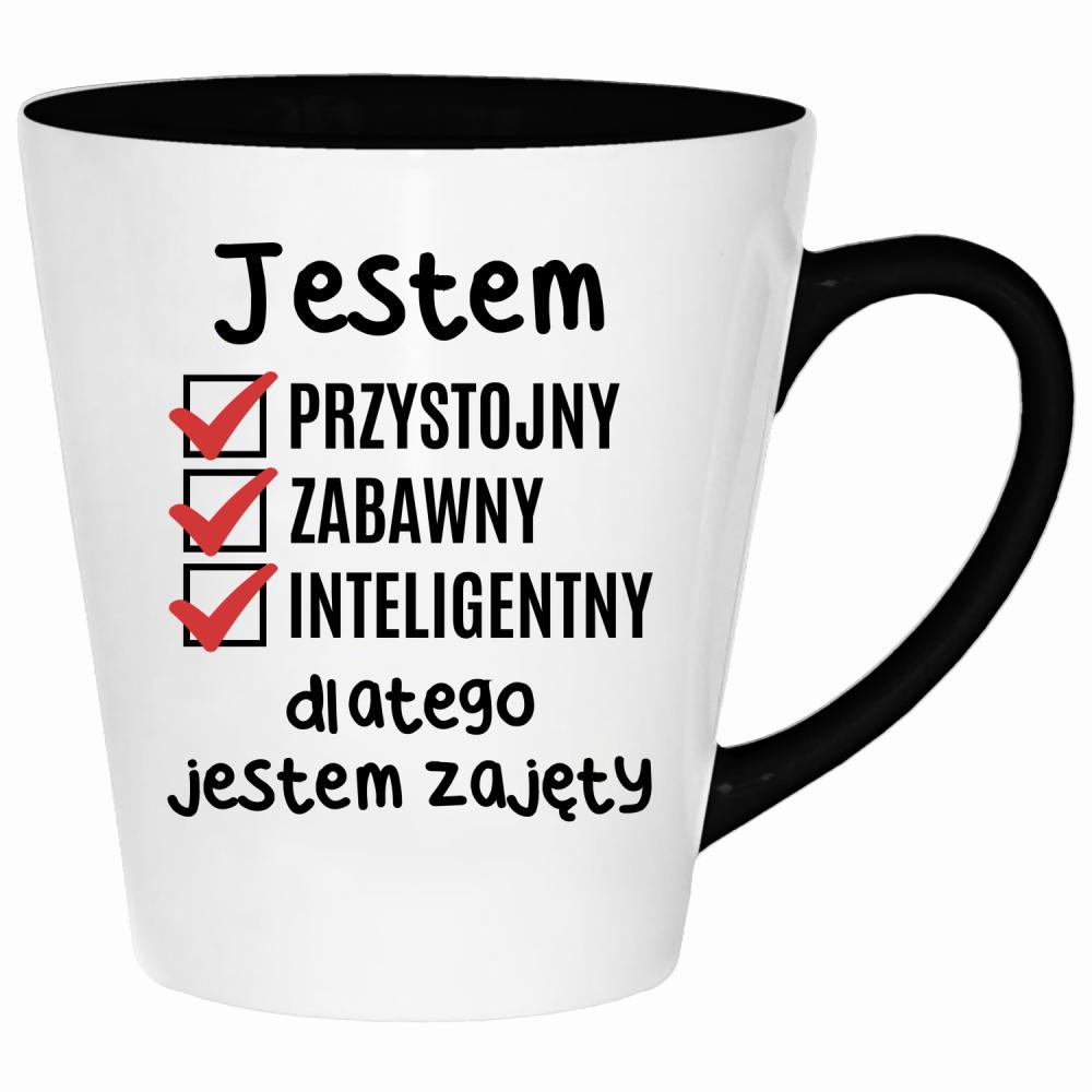 Jestem przystojny zabawny dlatego jestem zajęty kubek latte kolor różowy