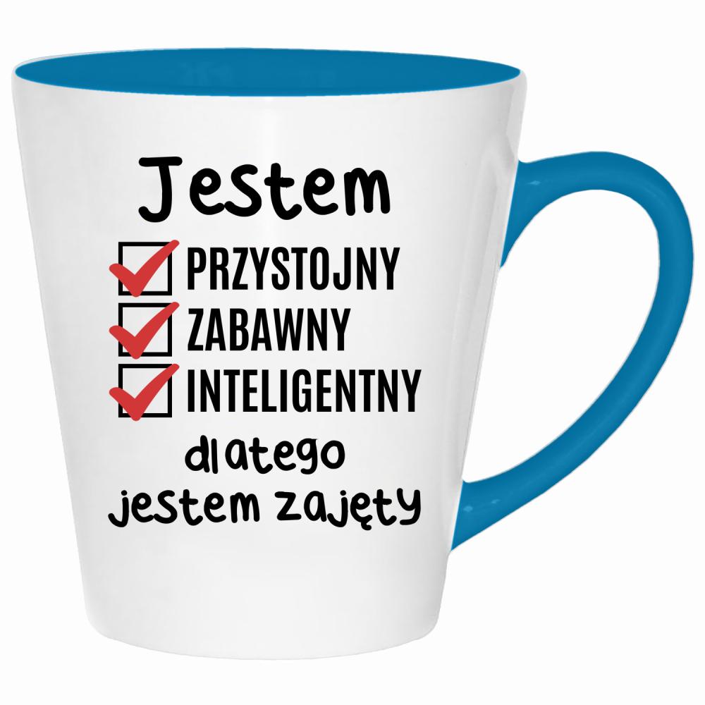Jestem przystojny zabawny dlatego jestem zajęty kubek latte kolor turkus