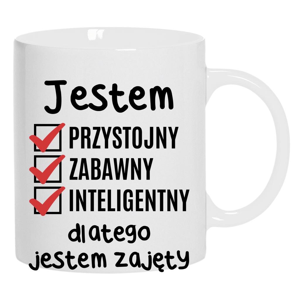 Jestem przystojny zabawny dlatego jestem zajęty kubek ucho kolor kolor biały