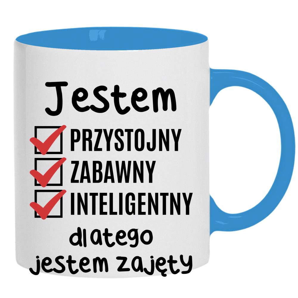 Jestem przystojny zabawny dlatego jestem zajęty kubek ucho kolor kolor jasnoniebieski