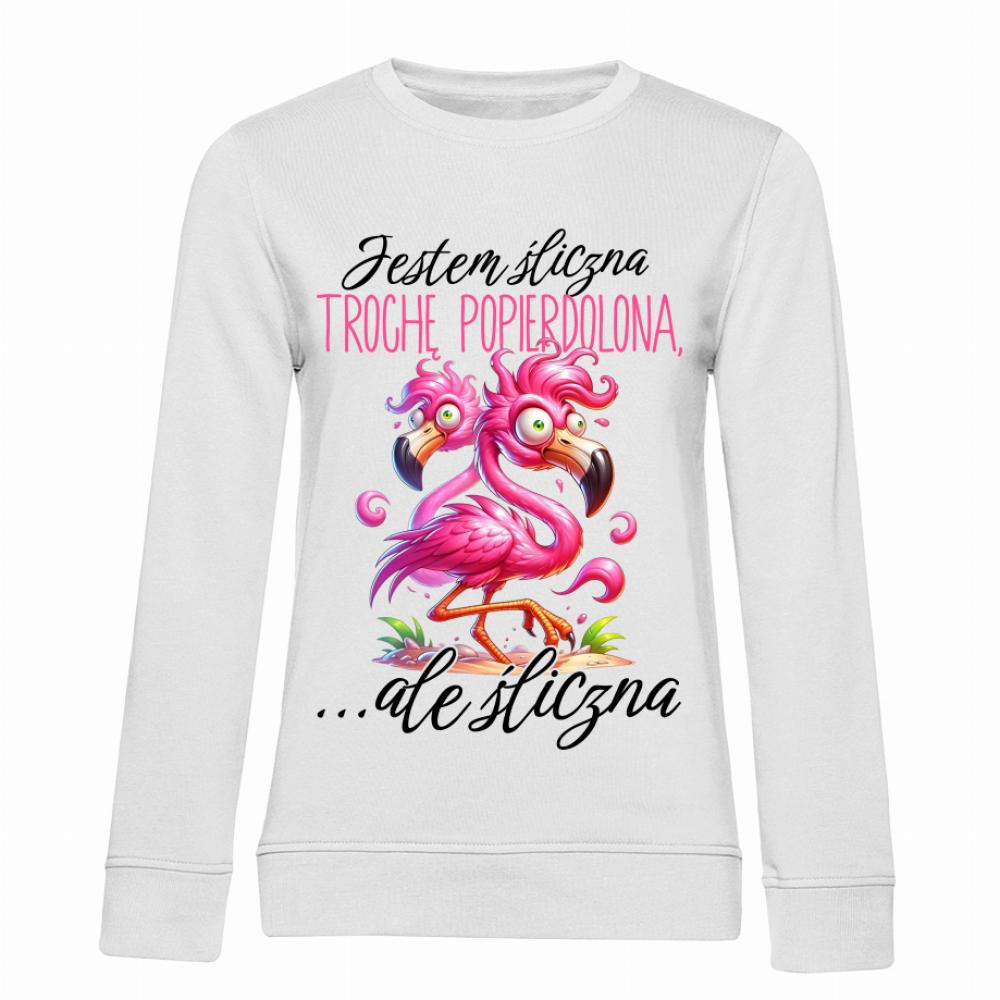 Jestem śliczna, trochę popie*dolona 2 bluza damska bez kaptura kolor biały