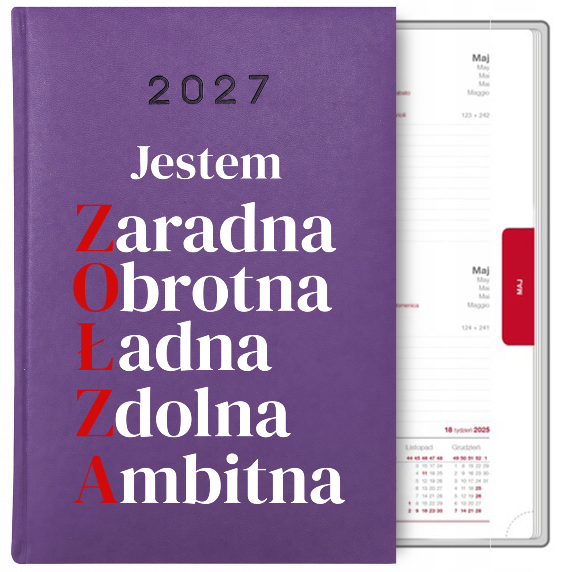 Jestem Zołza kalendarz książkowy a5 2027 kolor fioletowy