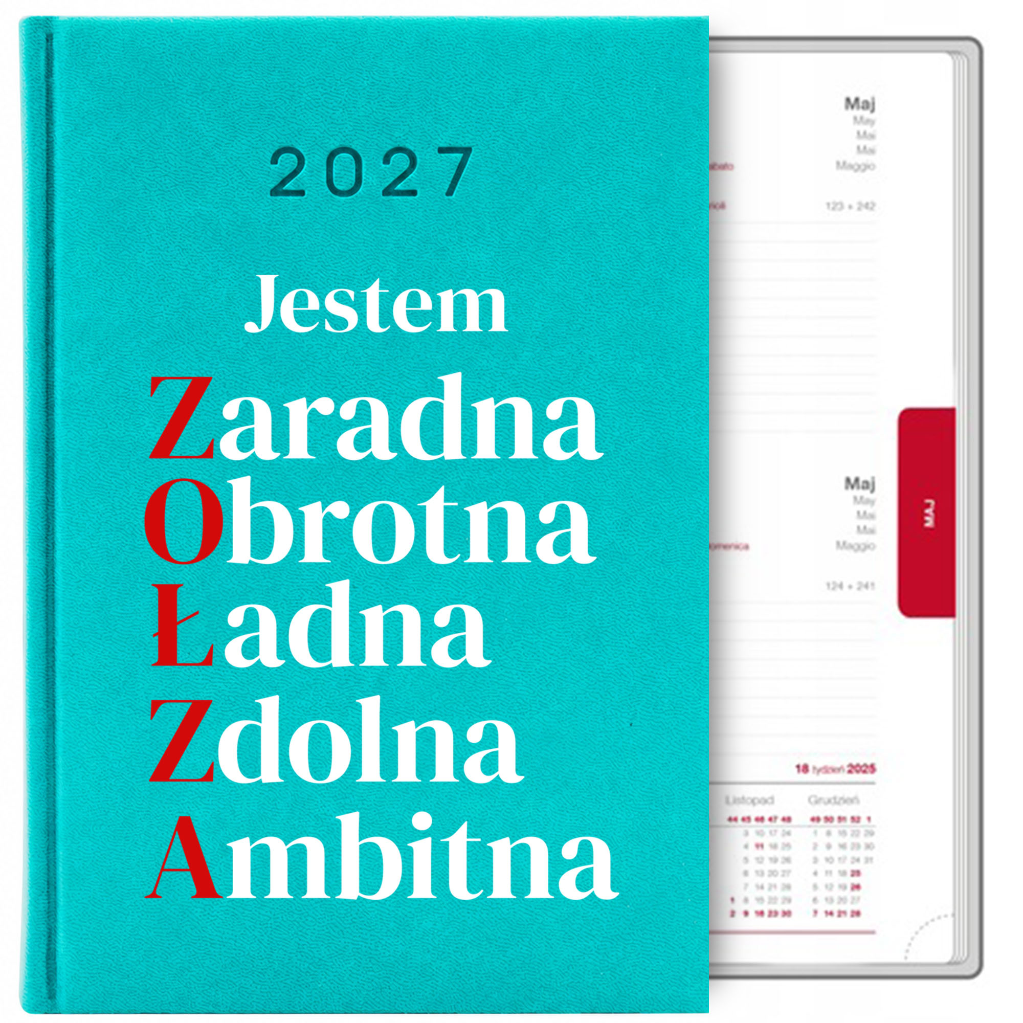 Jestem Zołza kalendarz książkowy a5 2027 kolor turkusowy