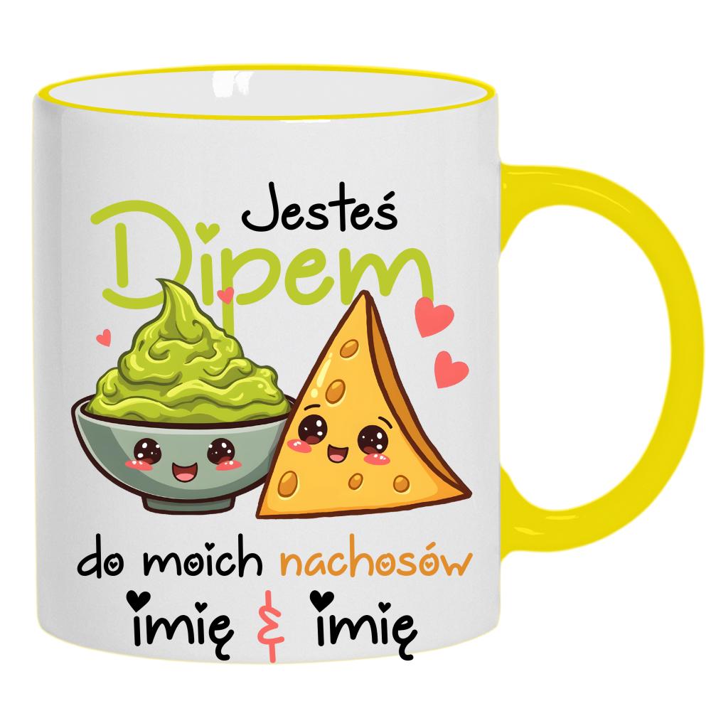 JESTEŚ DIPEM DO MOICH NACHOSÓW kubek żółty uchwyt i rant kolor czarnyy