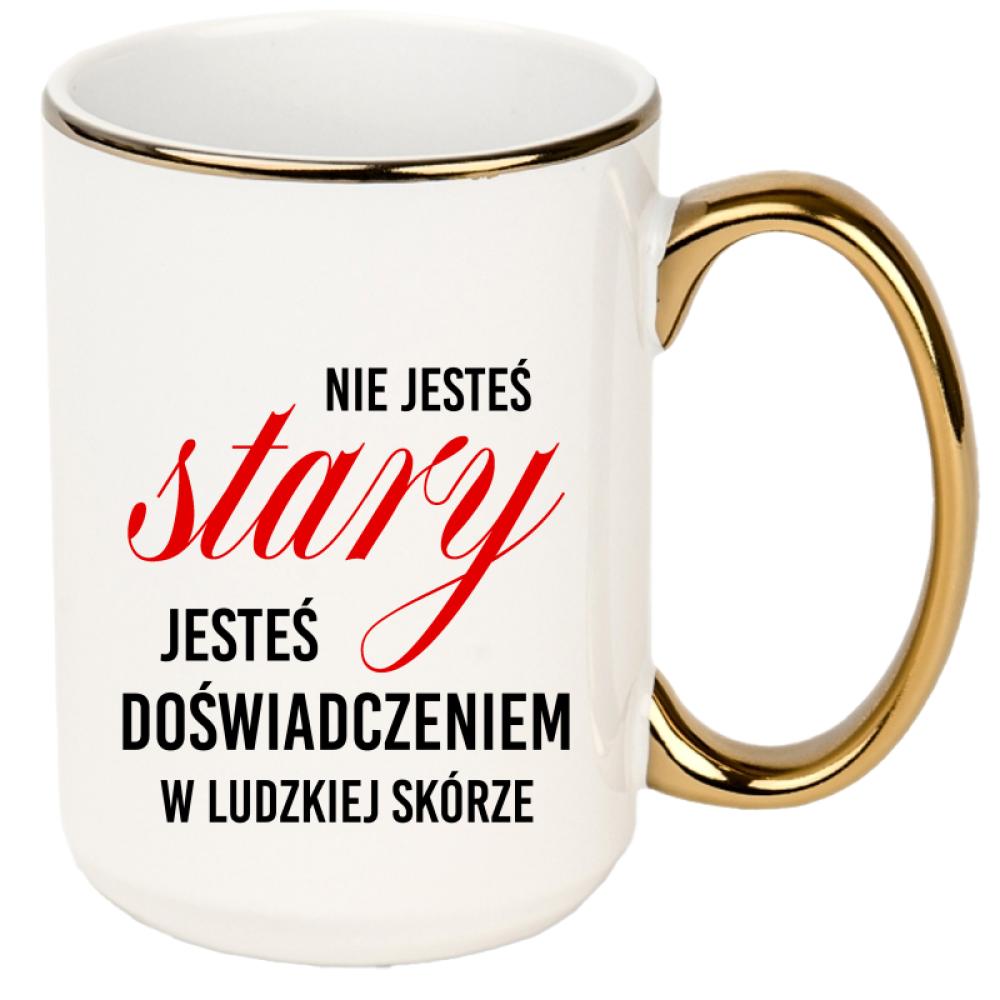 Jesteś doświadczeniem w ludzkiej skórze kubek xxl złoty rant i ucho kolor turkus