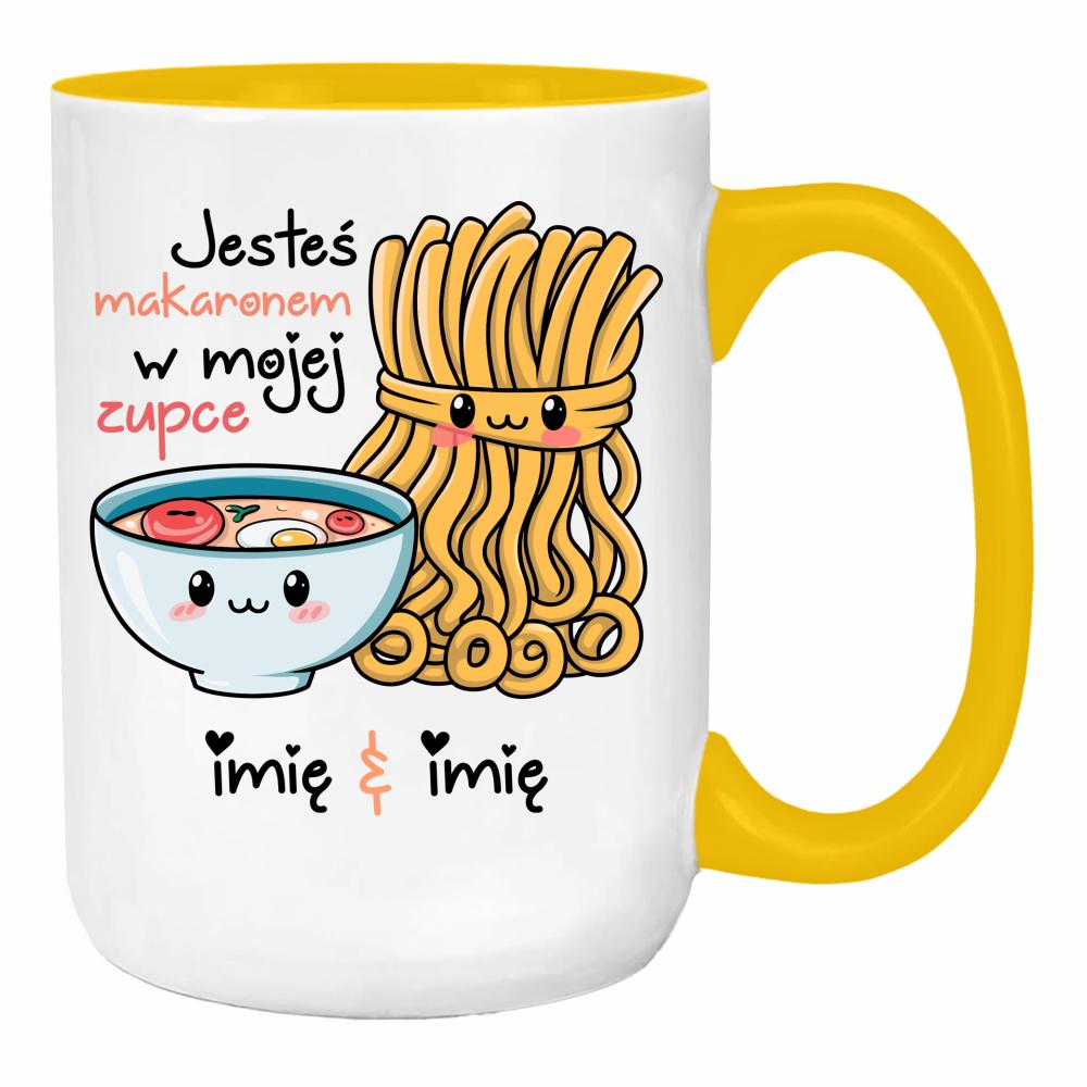 JESTEŚ MAKARONEM W MOJEJ ZUPCE duży kubek ucho kolor kolor żółty