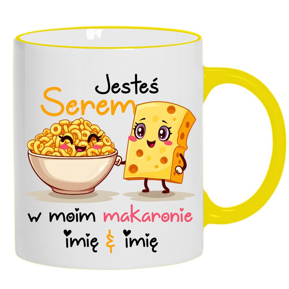 JESTEŚ SEREM W MOIM MAKARONIE kubek żółty uchwyt i rant