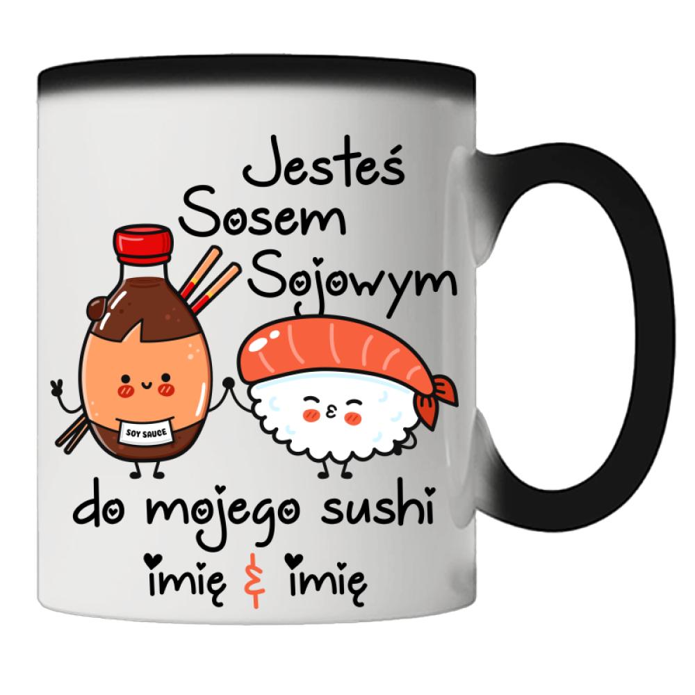 JESTEŚ SOSEM SOJOWYM DO MOJEGO SUSHI kubek magiczny kolor czerwony latte