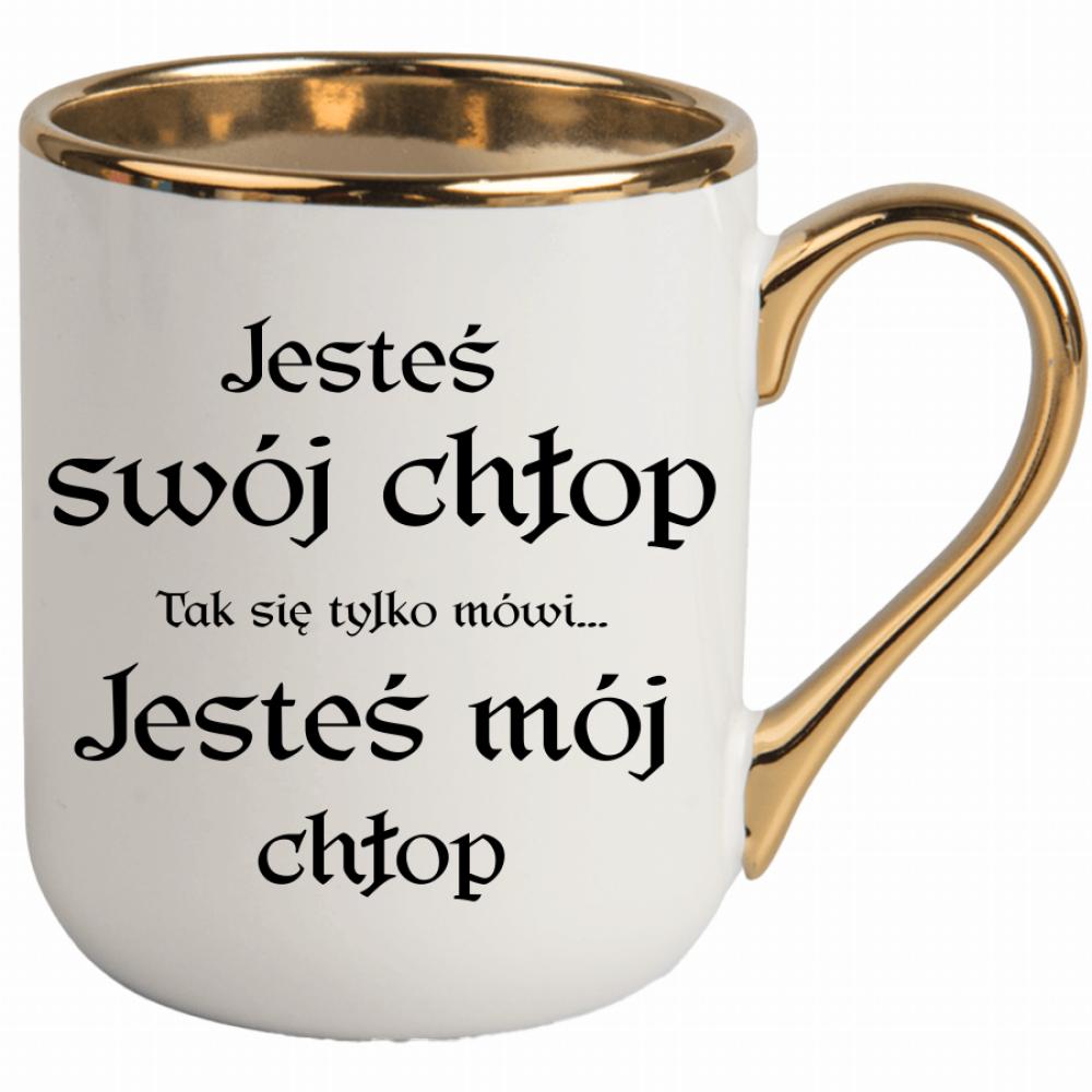 Jesteś swój chłop (tak się tylko mówi) kubek elegant biały kolor jasnofioletowy