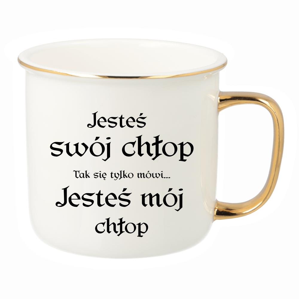 Jesteś swój chłop (tak się tylko mówi) kubek porcelanowy retro kolor kremowy