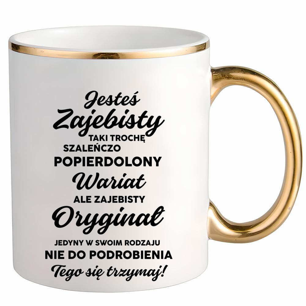 Jesteś zaj#bisty kubek ze złotym uchem i rantem kolor różowy