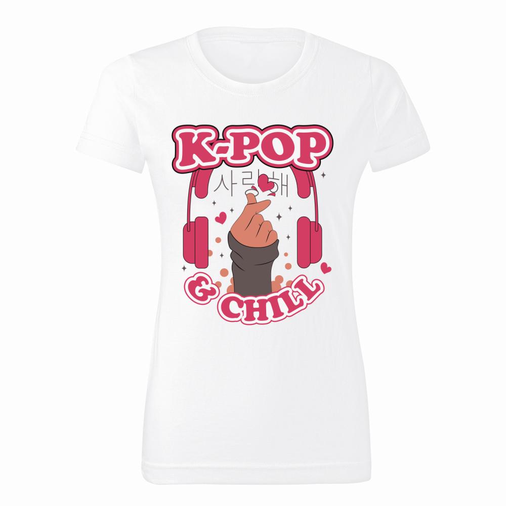 K-POP AND CHILL koszulka damska kolor biały