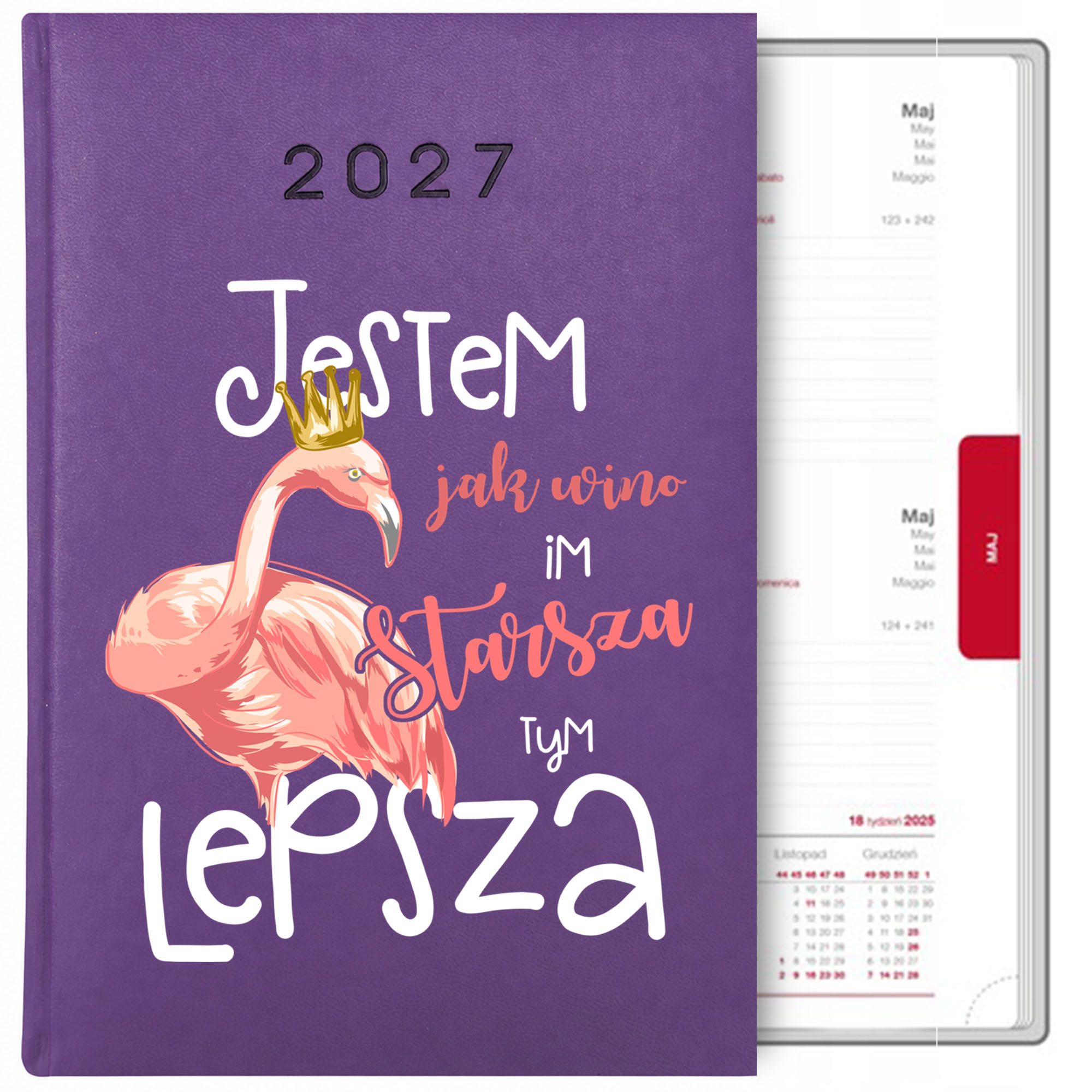 Kalendarz jestem jak wino kalendarz książkowy a5 2027 kolor fioletowy