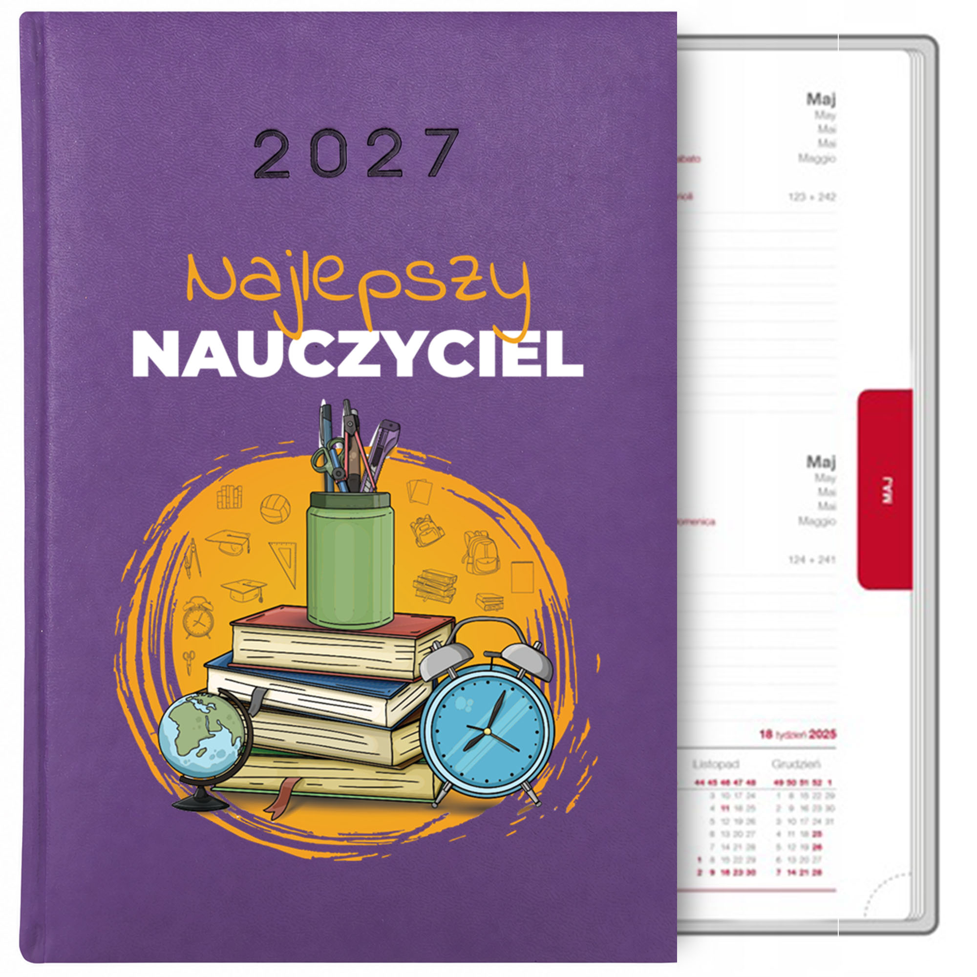 Kalendarz książkowy Najlepszy nauczyciel kalendarz książkowy a5 2027 kolor fioletowy