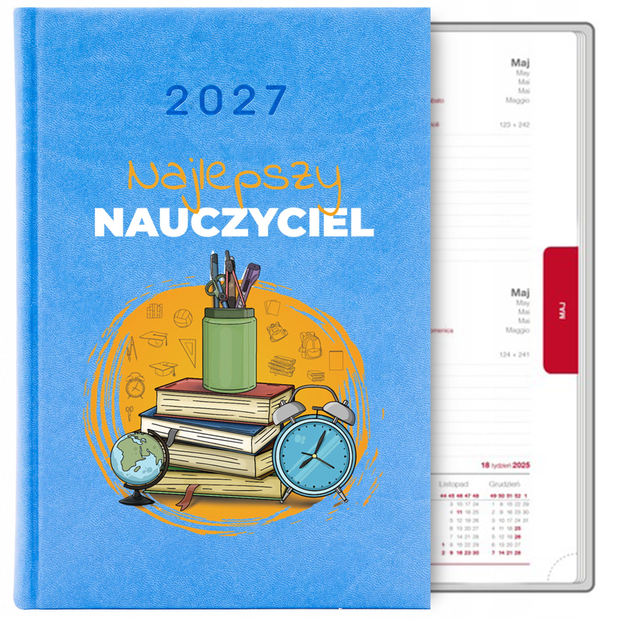 Kalendarz książkowy Najlepszy nauczyciel kalendarz książkowy a5 2027 kolor kalendarz niebieski