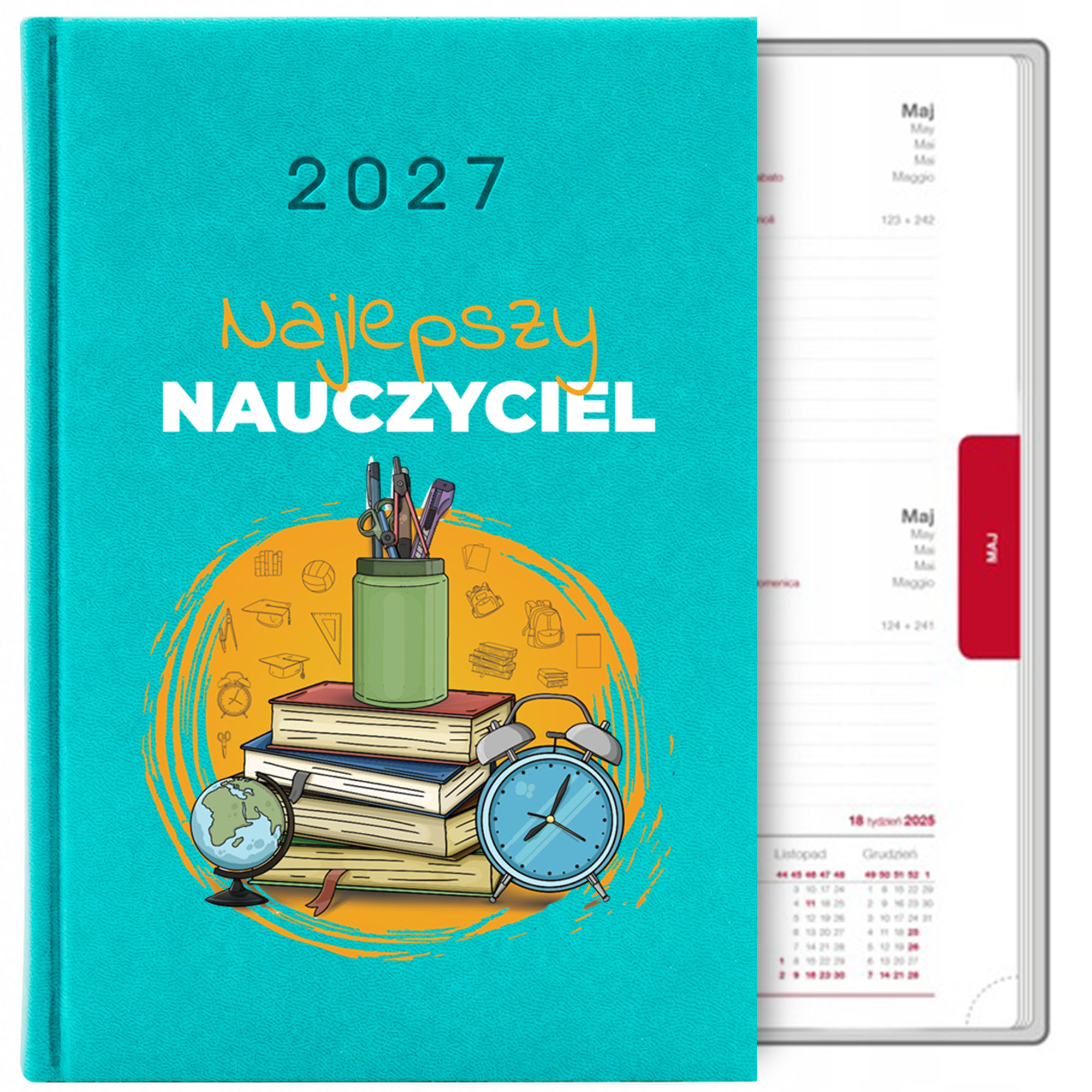 Kalendarz książkowy Najlepszy nauczyciel kalendarz książkowy a5 2027 kolor turkusowy
