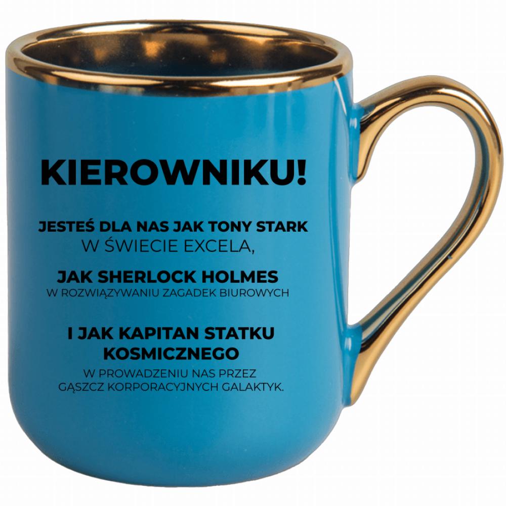 Kierowniku Jesteś jak Tony Stark kubek elegant niebieski kolor żółty