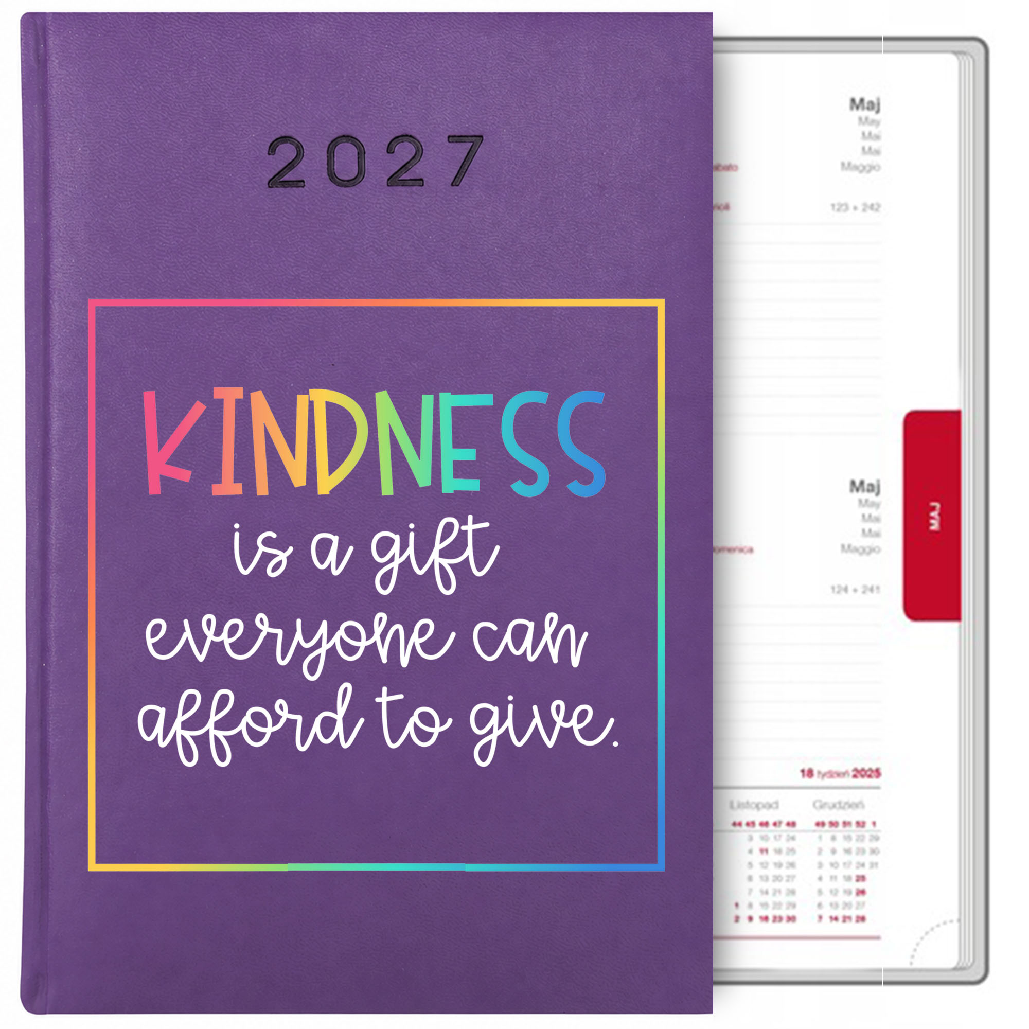 Kindness is a gift everyone kalendarz książkowy a5 2027 kolor fioletowy