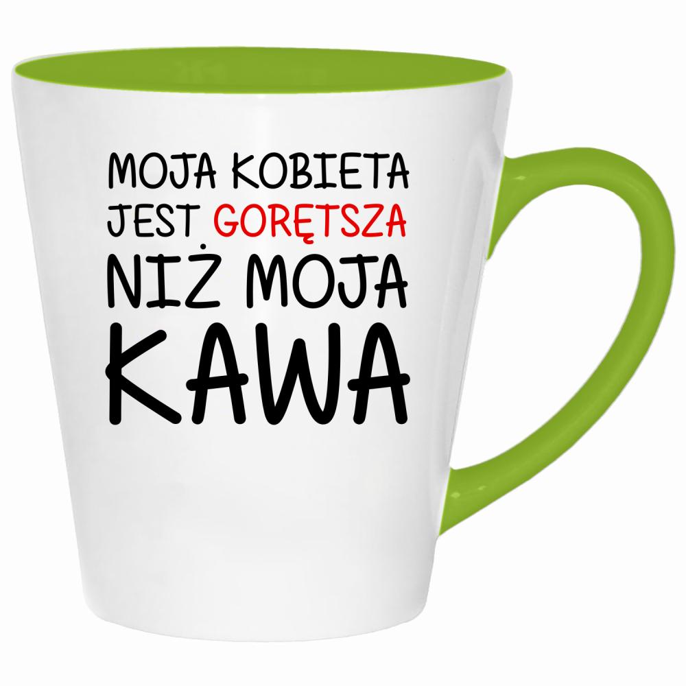 Kobieta jest gorętsza niż moja kawa kubek latte kolor limonka
