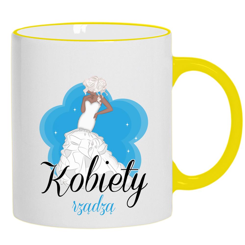 Kobiety rządzą 2 kubek żółty uchwyt i rant