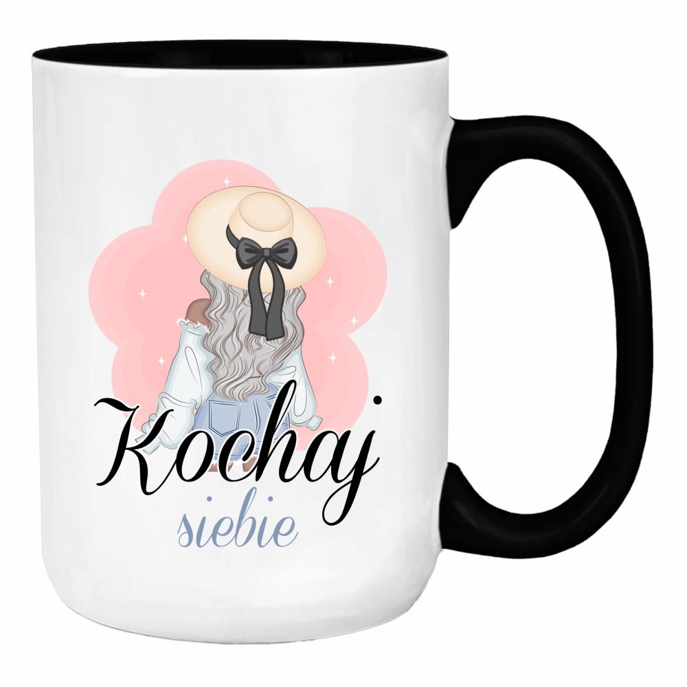 Kochaj siebie duży kubek ucho kolor kolor czarnyy