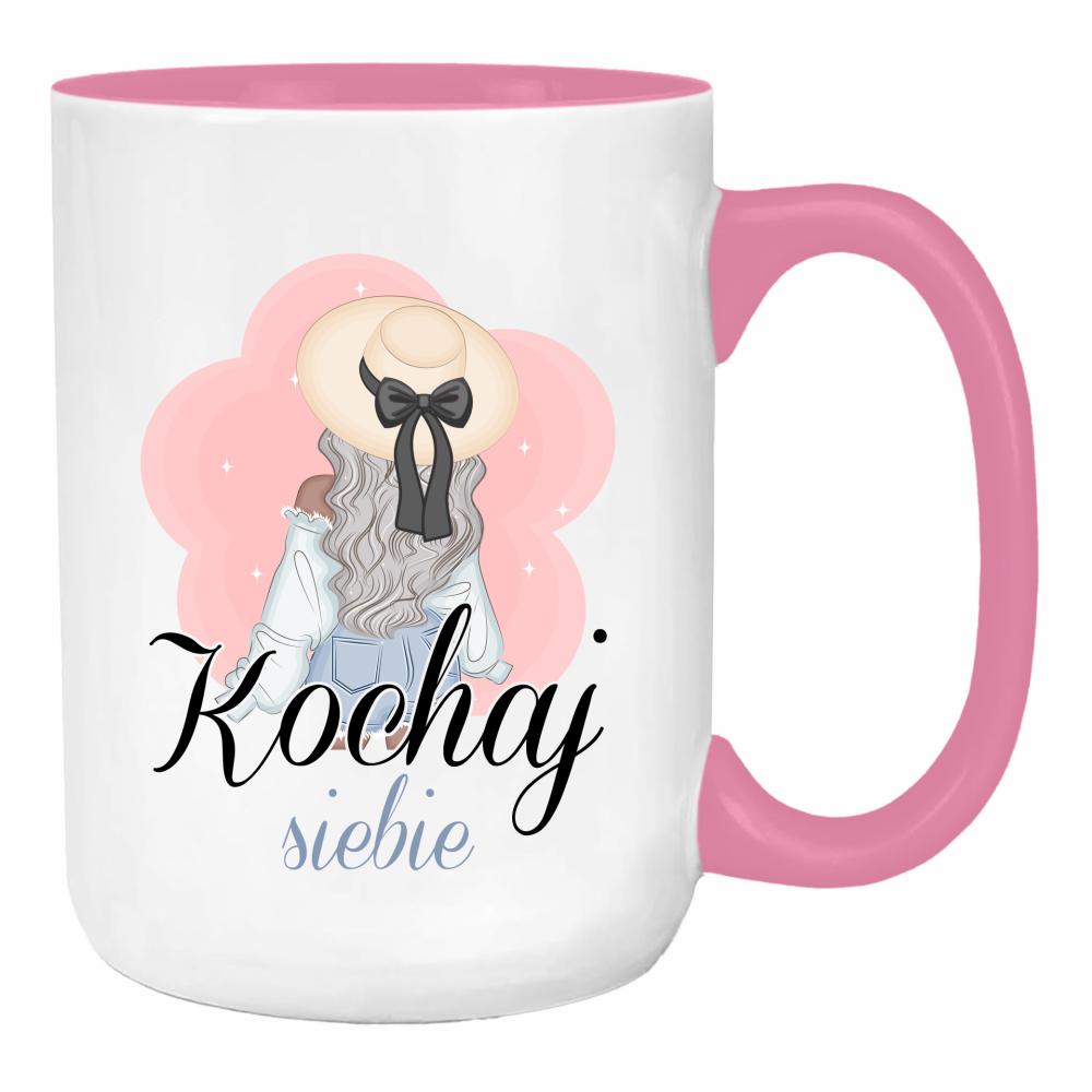 Kochaj siebie duży kubek ucho kolor kolor różowy