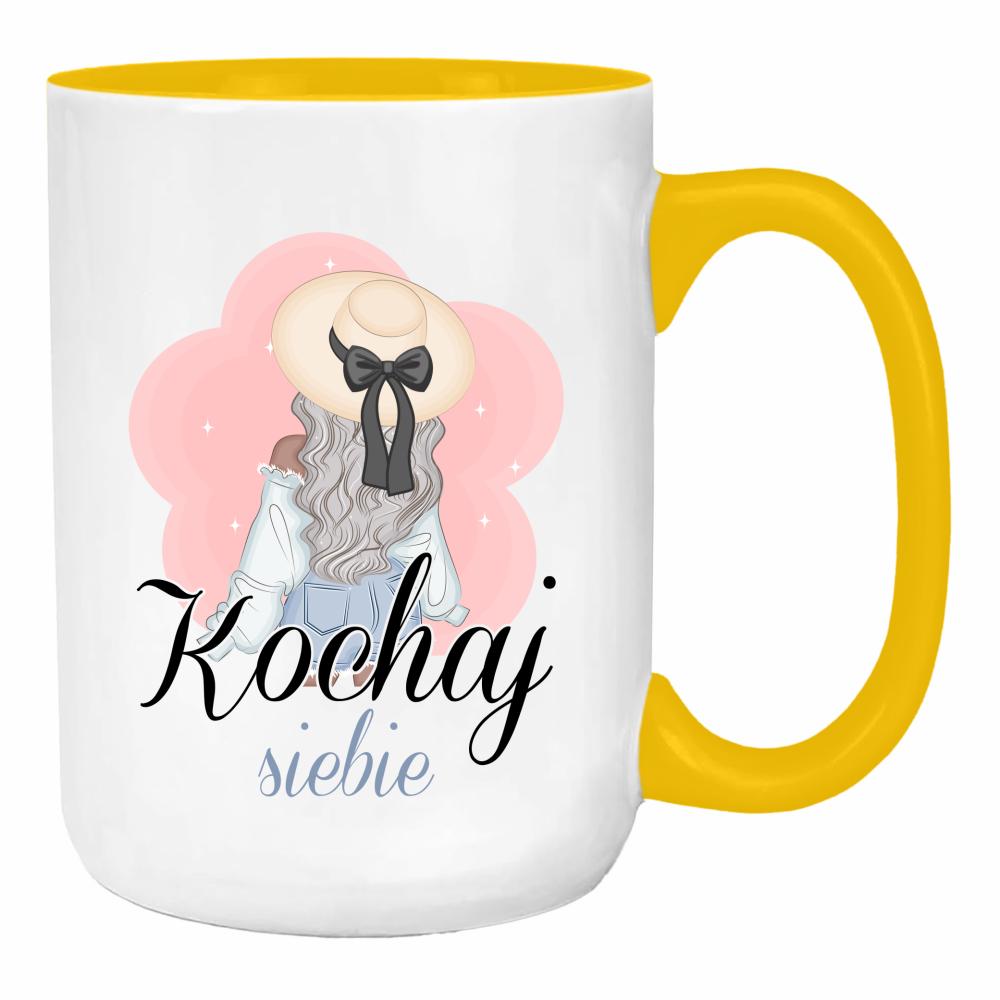 Kochaj siebie duży kubek ucho kolor kolor żółty