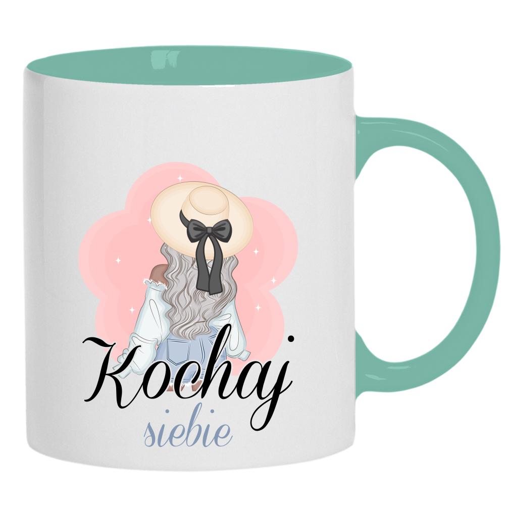 Kochaj siebie kubek ucho kolor kolor miętowo zielony