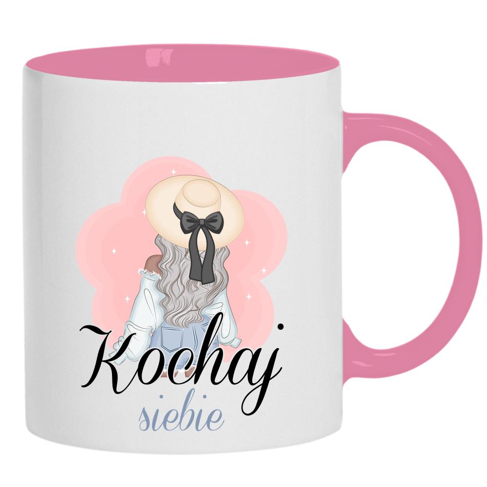 Kochaj siebie kubek ucho kolor kolor różowy
