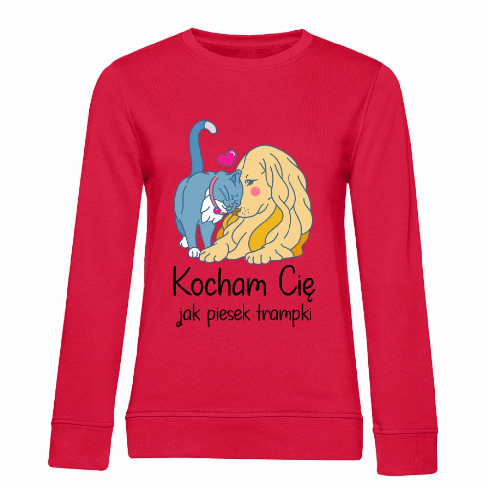 Kocham Cię jak piesek trampki bluza damska bez kaptura kolor czerwony