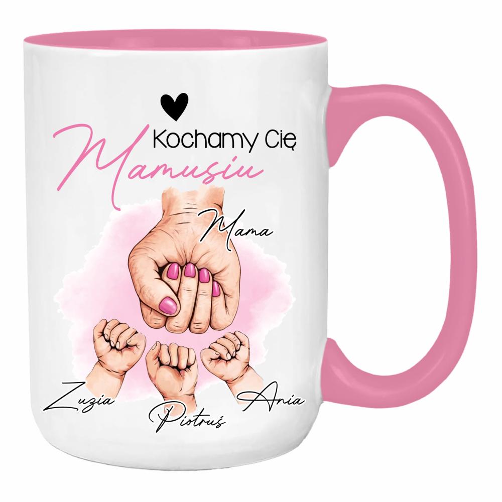 Kochamy Cię mamusiu duży kubek ucho kolor kolor różowy